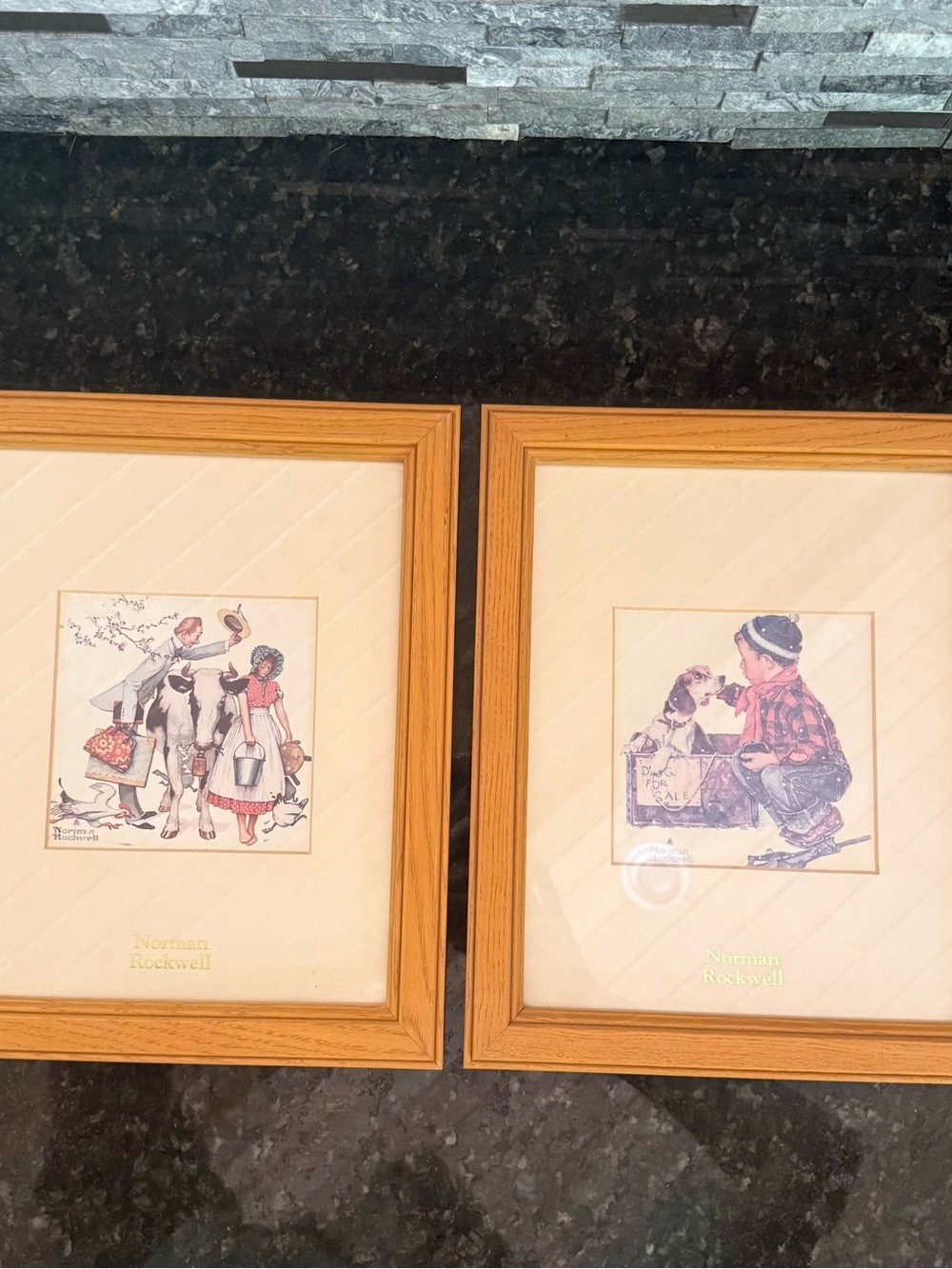 Norman Rockwell Oak-Framed Prints in Cream and Red Accents